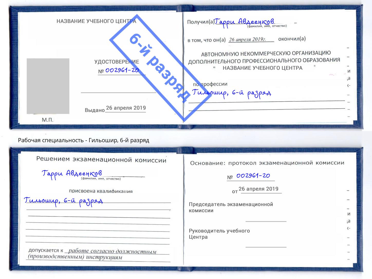 корочка 6-й разряд Гильошир Елизово