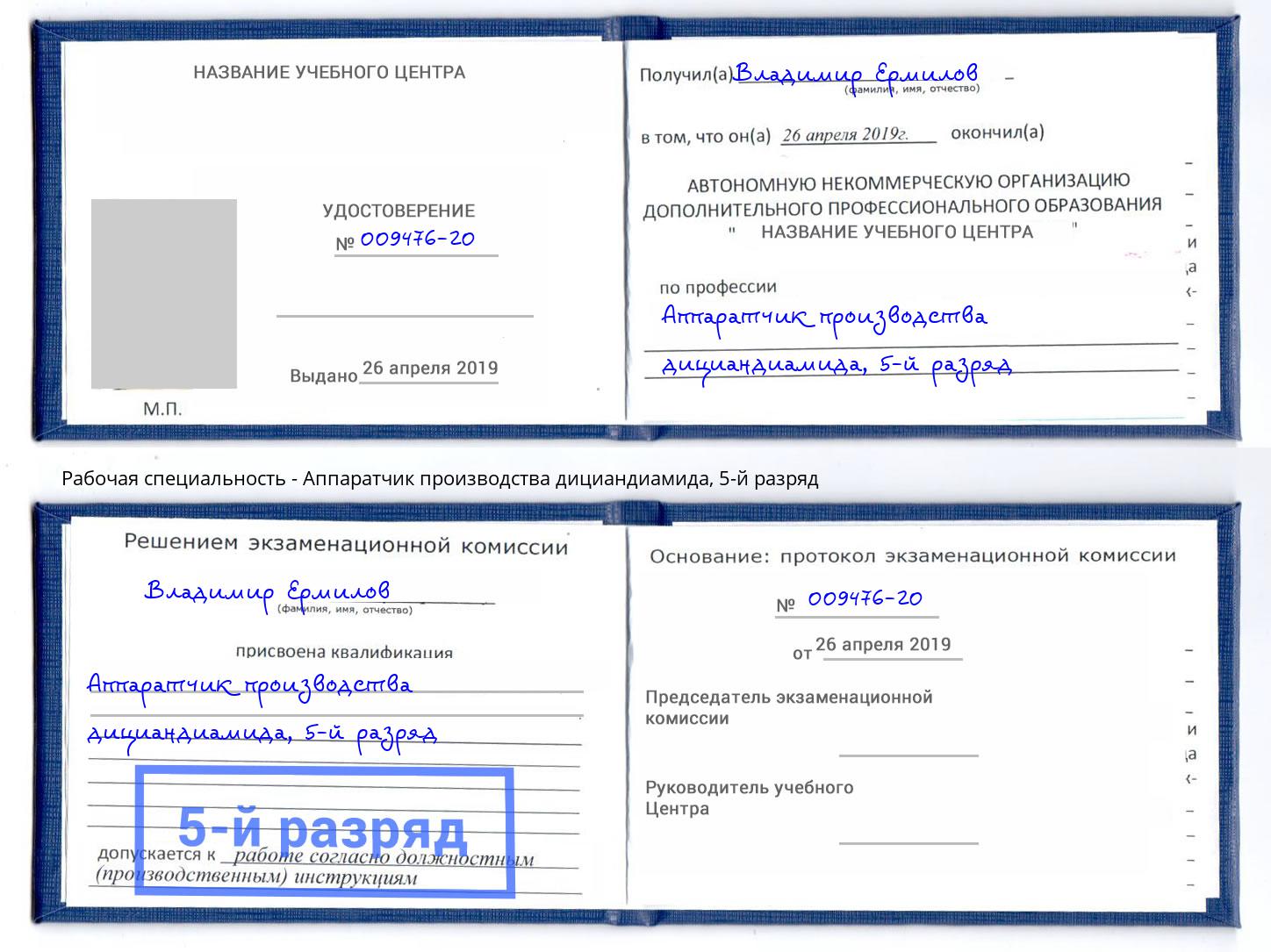 корочка 5-й разряд Аппаратчик производства дициандиамида Елизово