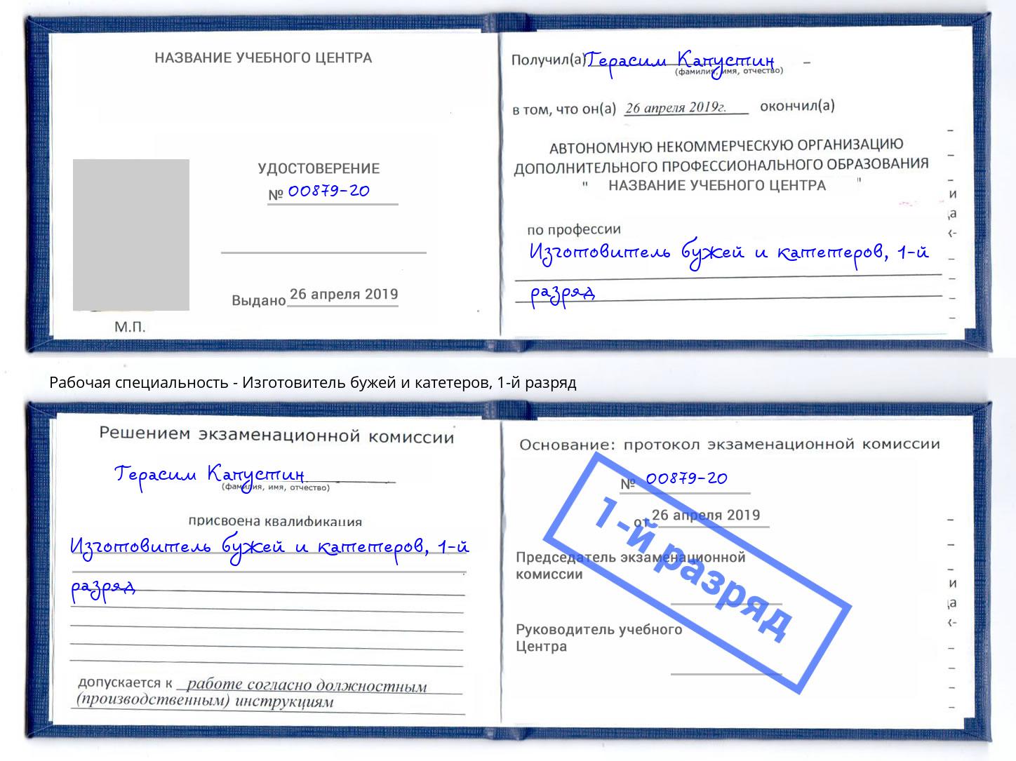 корочка 1-й разряд Изготовитель бужей и катетеров Елизово