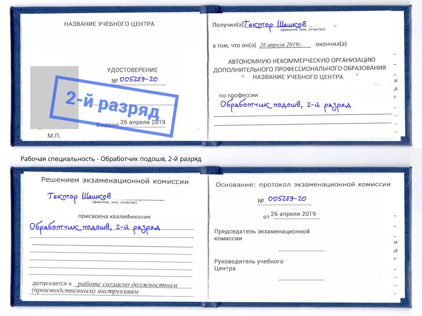 корочка 2-й разряд Обработчик подошв Елизово