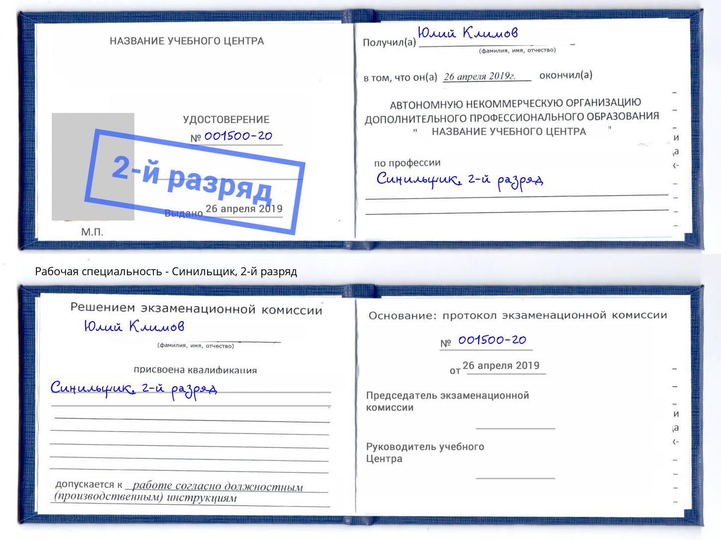 корочка 2-й разряд Синильщик Елизово