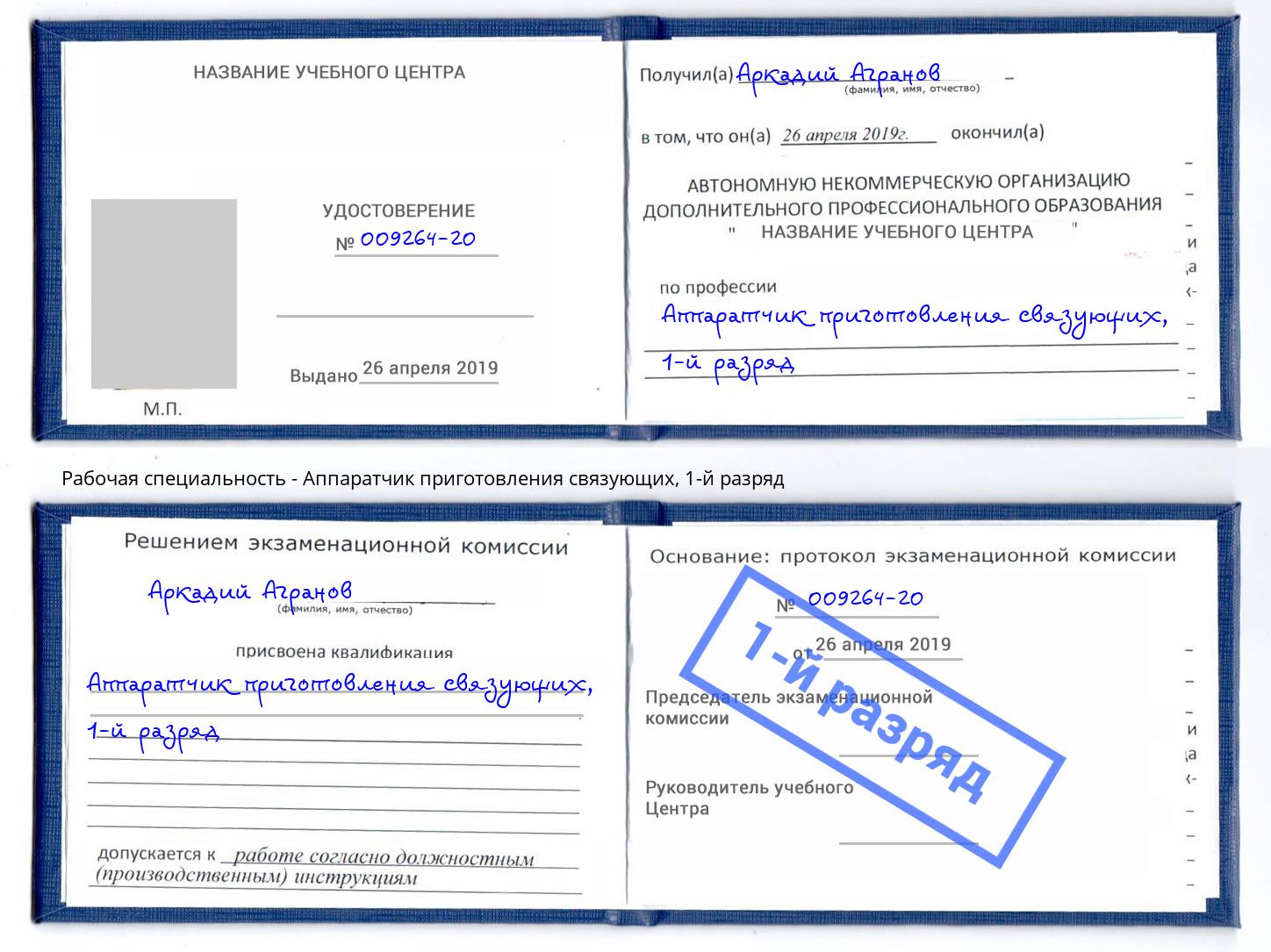 корочка 1-й разряд Аппаратчик приготовления связующих Елизово