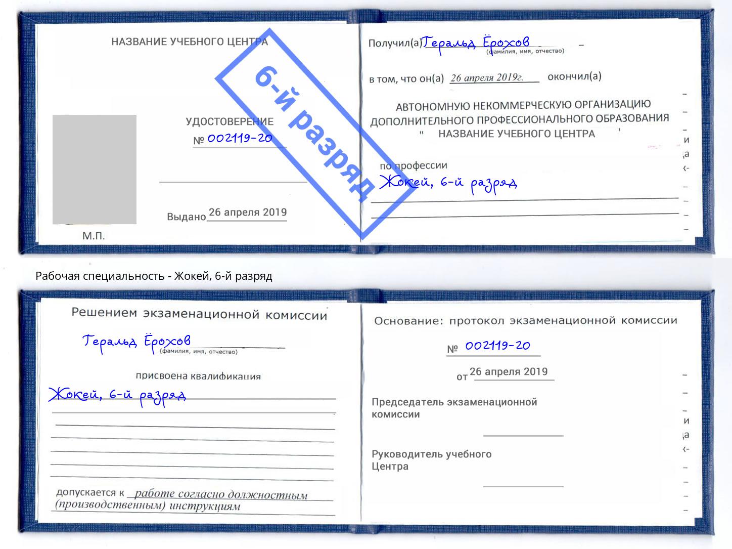 корочка 6-й разряд Жокей Елизово