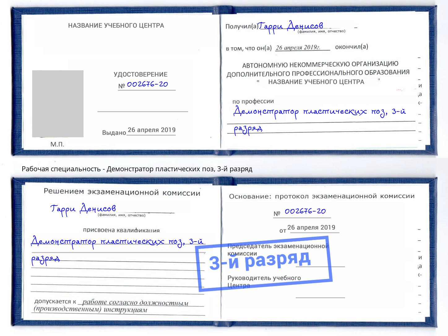 корочка 3-й разряд Демонстратор пластических поз Елизово
