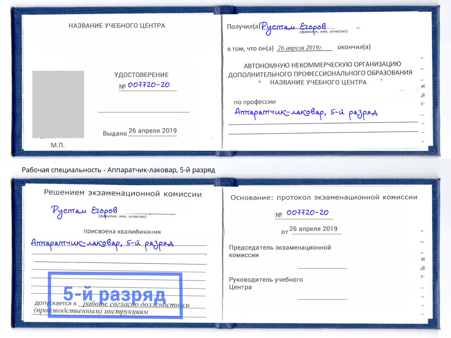 корочка 5-й разряд Аппаратчик-лаковар Елизово