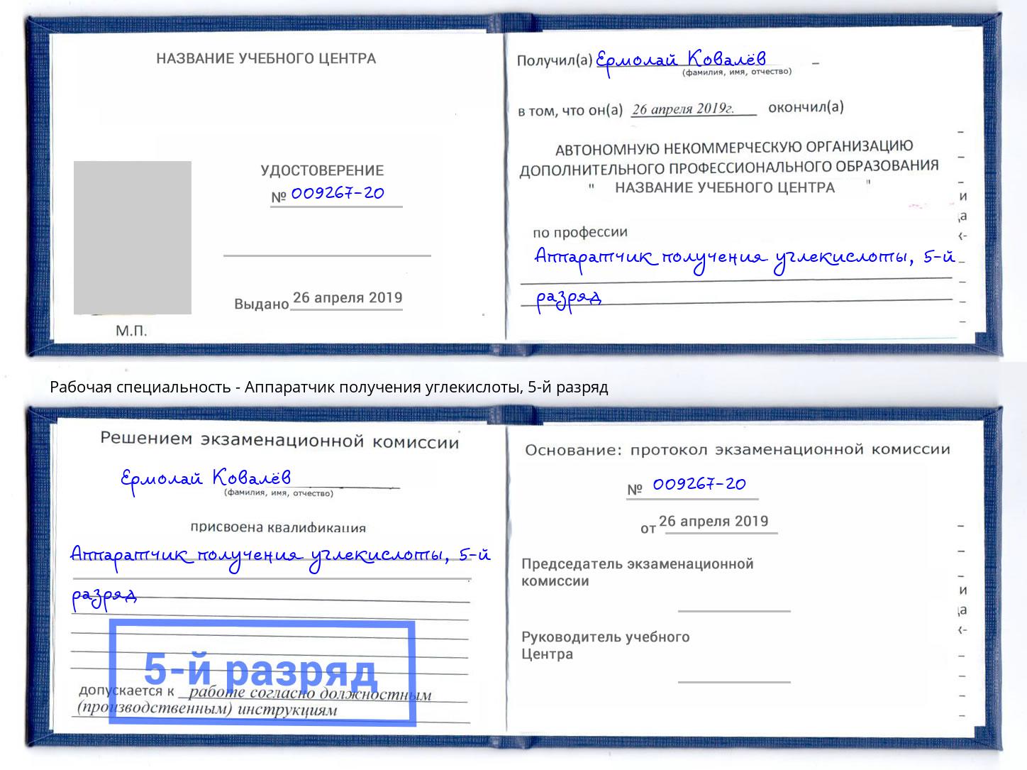 корочка 5-й разряд Аппаратчик получения углекислоты Елизово