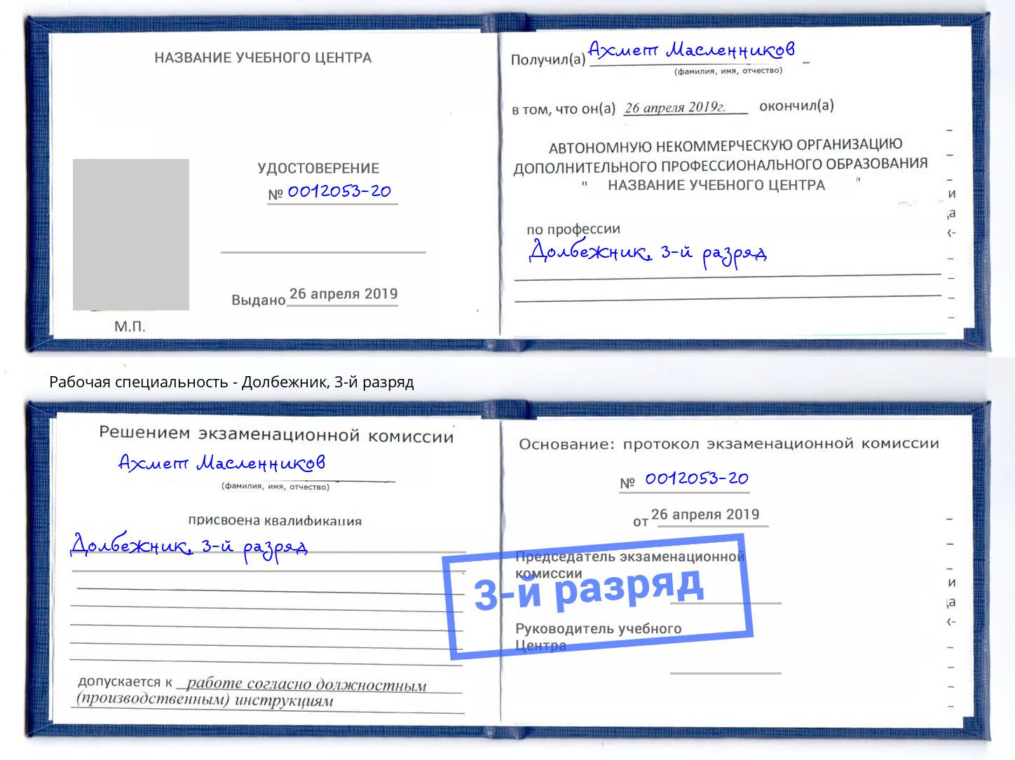 корочка 3-й разряд Долбежник Елизово